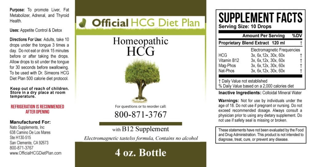 HCG Diet Drops Ingredients Label